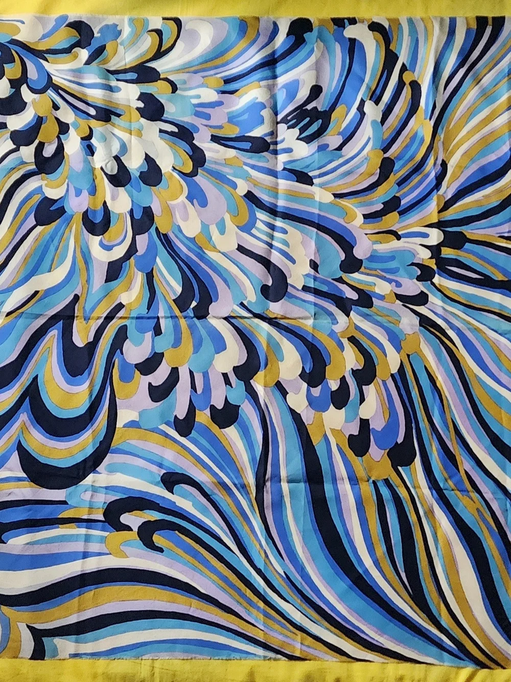 Christian Dior Silk Scarf - Blue, Navy, Yellow, Cream Swirl